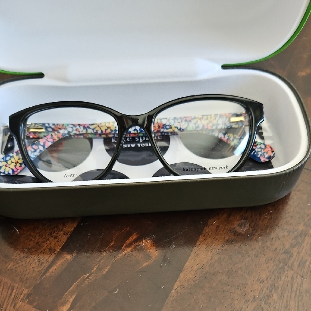 Kate Spade Black Cat-Eye Glasses with Patterned Arms